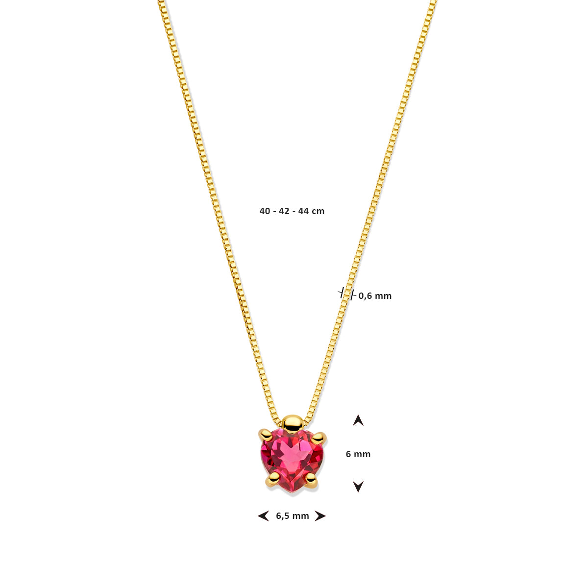 Collier hart roze topaas 40 - 42 - 44 cm