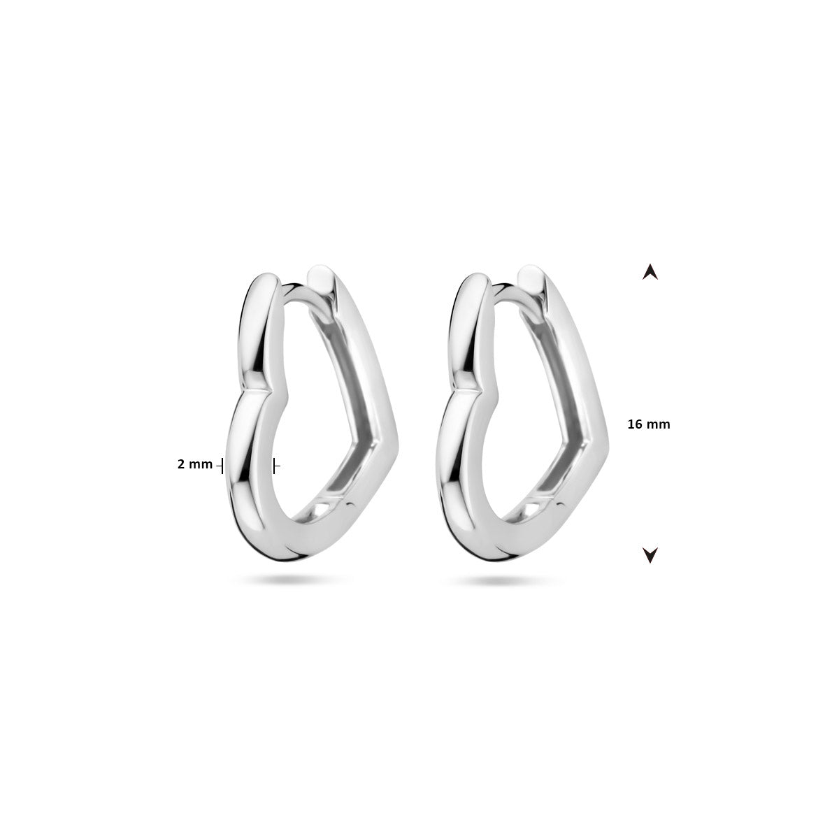 Zilver gerhodineerd hartjes oorringen / creolen