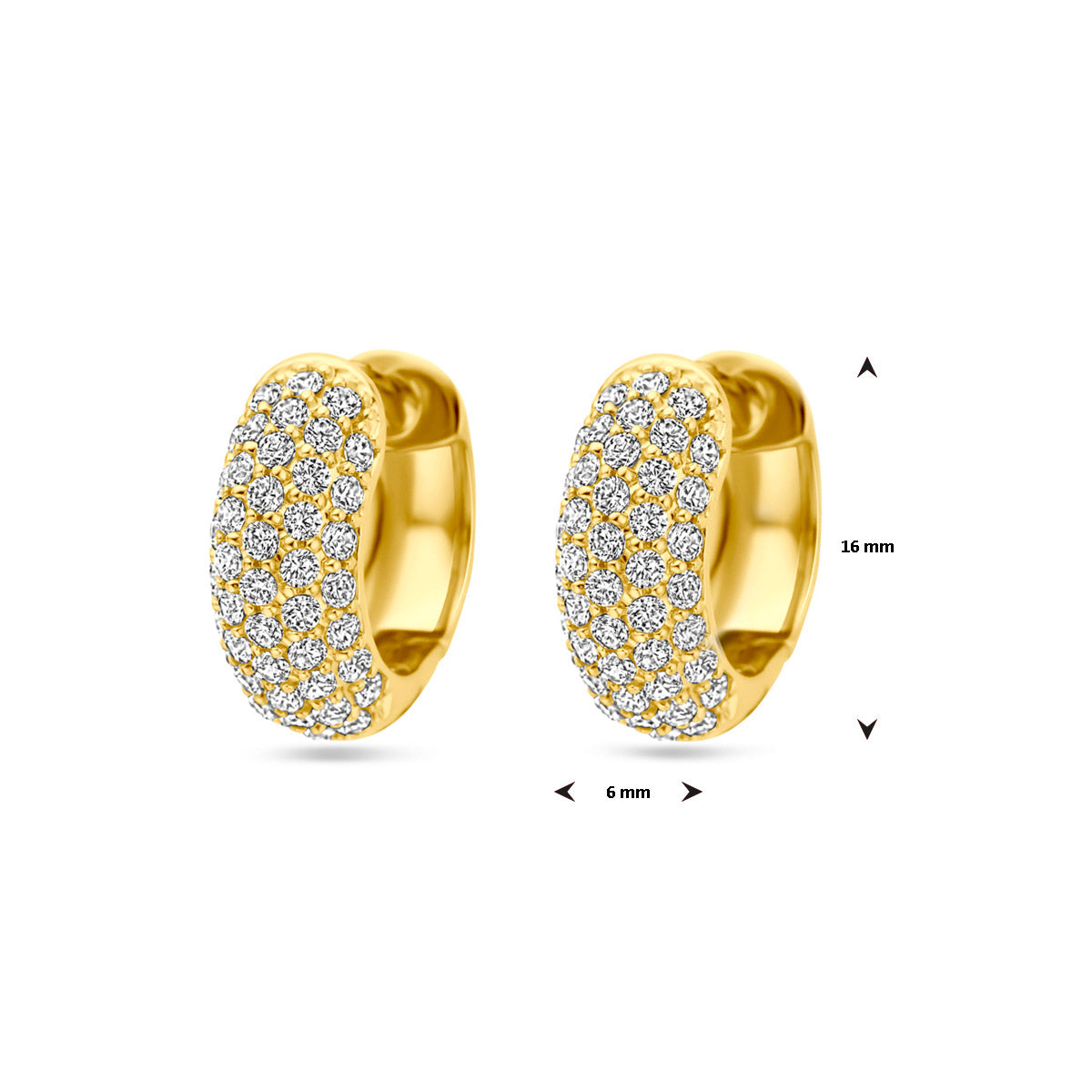 Klapoorringen zirkonia 16 mm 1 micron