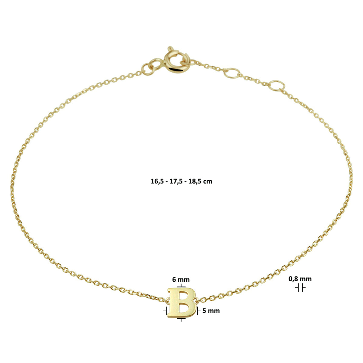 Armband letter 16.5 - 17.5 - 18.5 cm