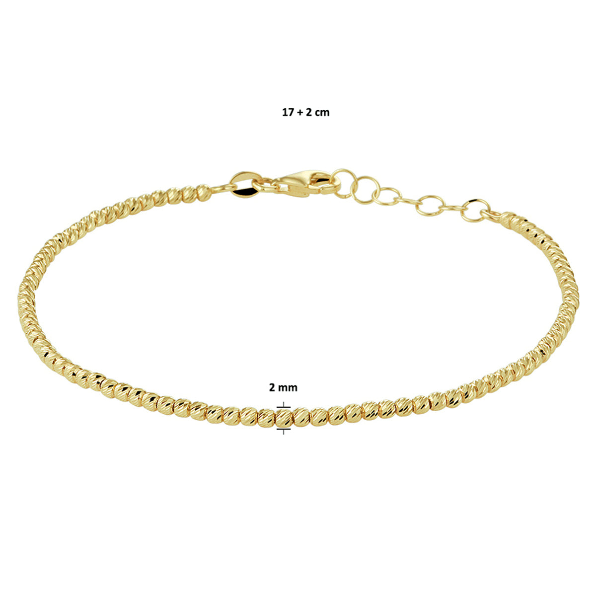Armband bolletjes gediamanteerd 2.0 mm 17 + 2 cm
