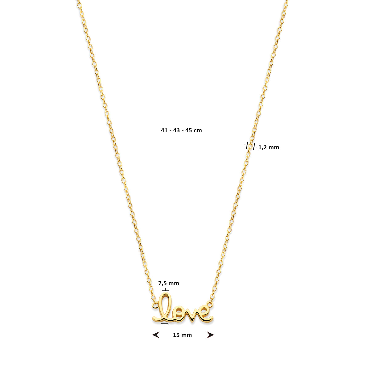 Collier love 41 - 43 - 45 cm 3 micron