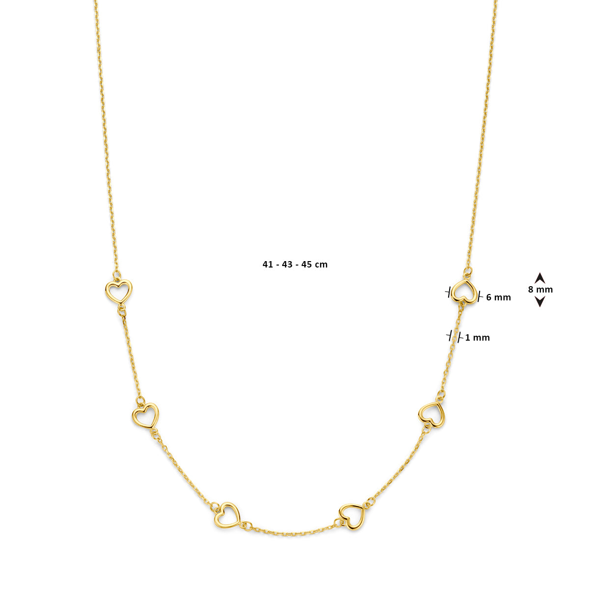 Collier hartjes 41 - 43 - 45 cm