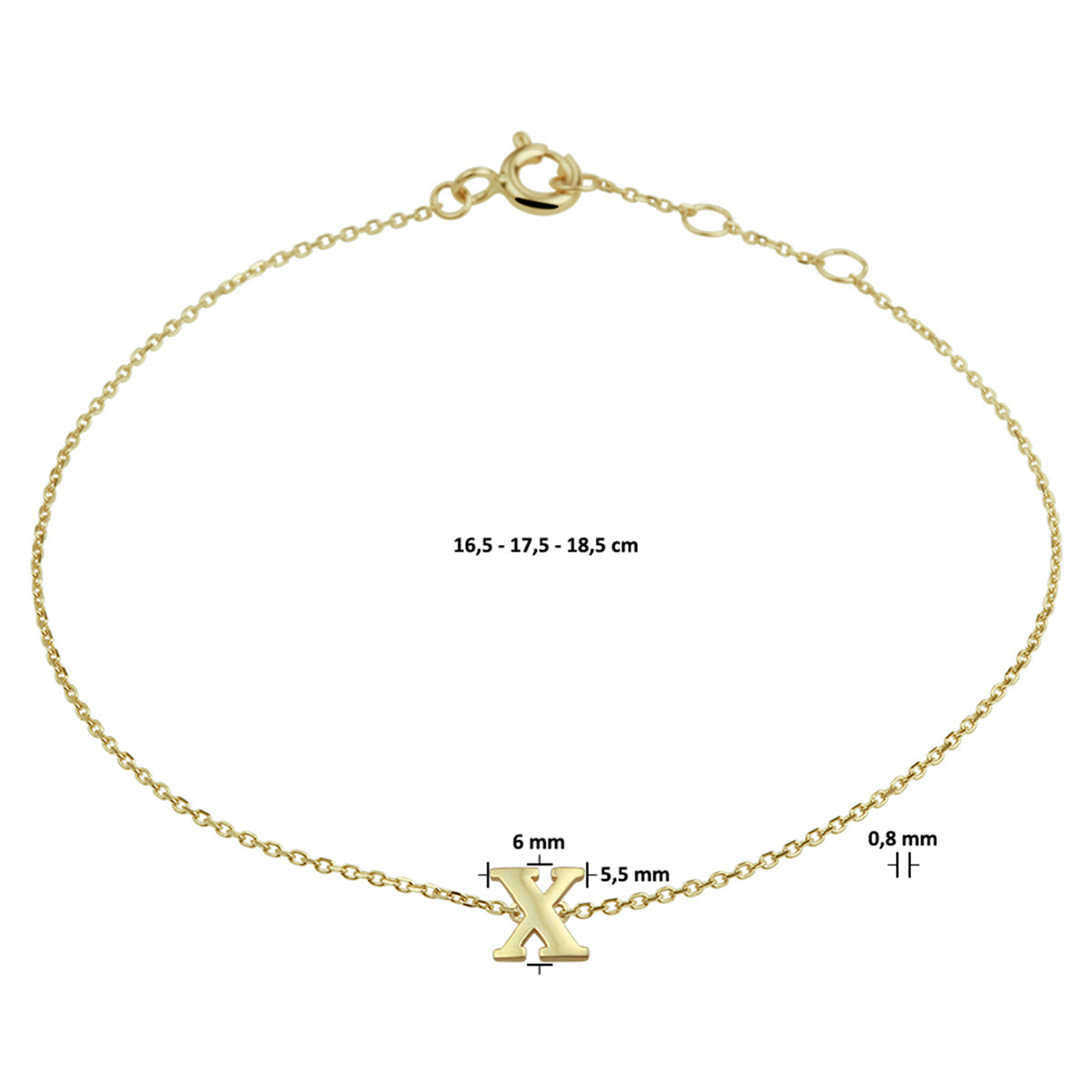 Armband letter 16.5 - 17.5 - 18.5 cm