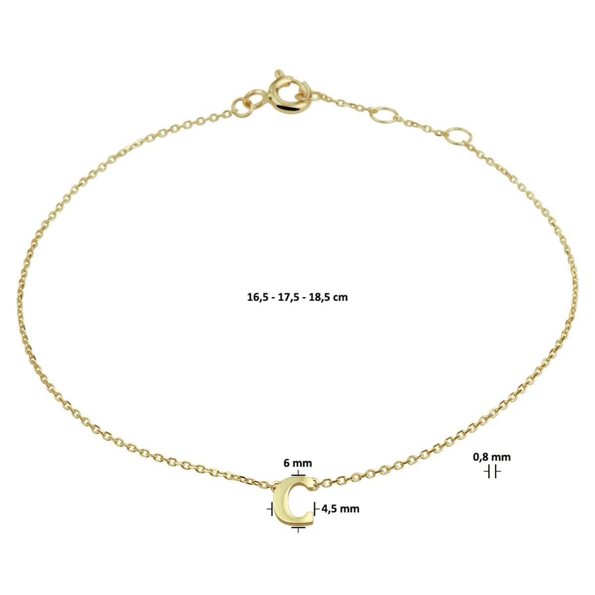Armband letter 16.5 - 17.5 - 18.5 cm