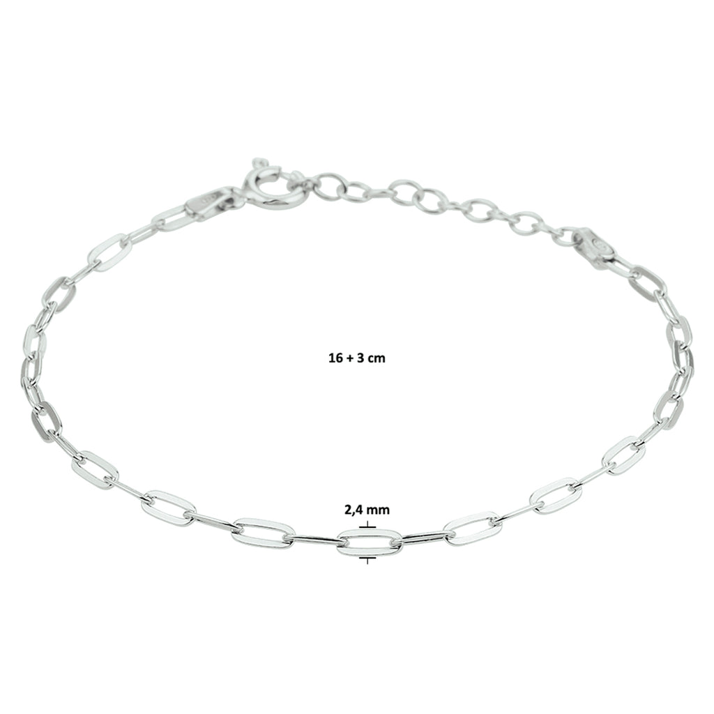 Armband paperclip platte buis 2.4 mm 16 + 3 cm