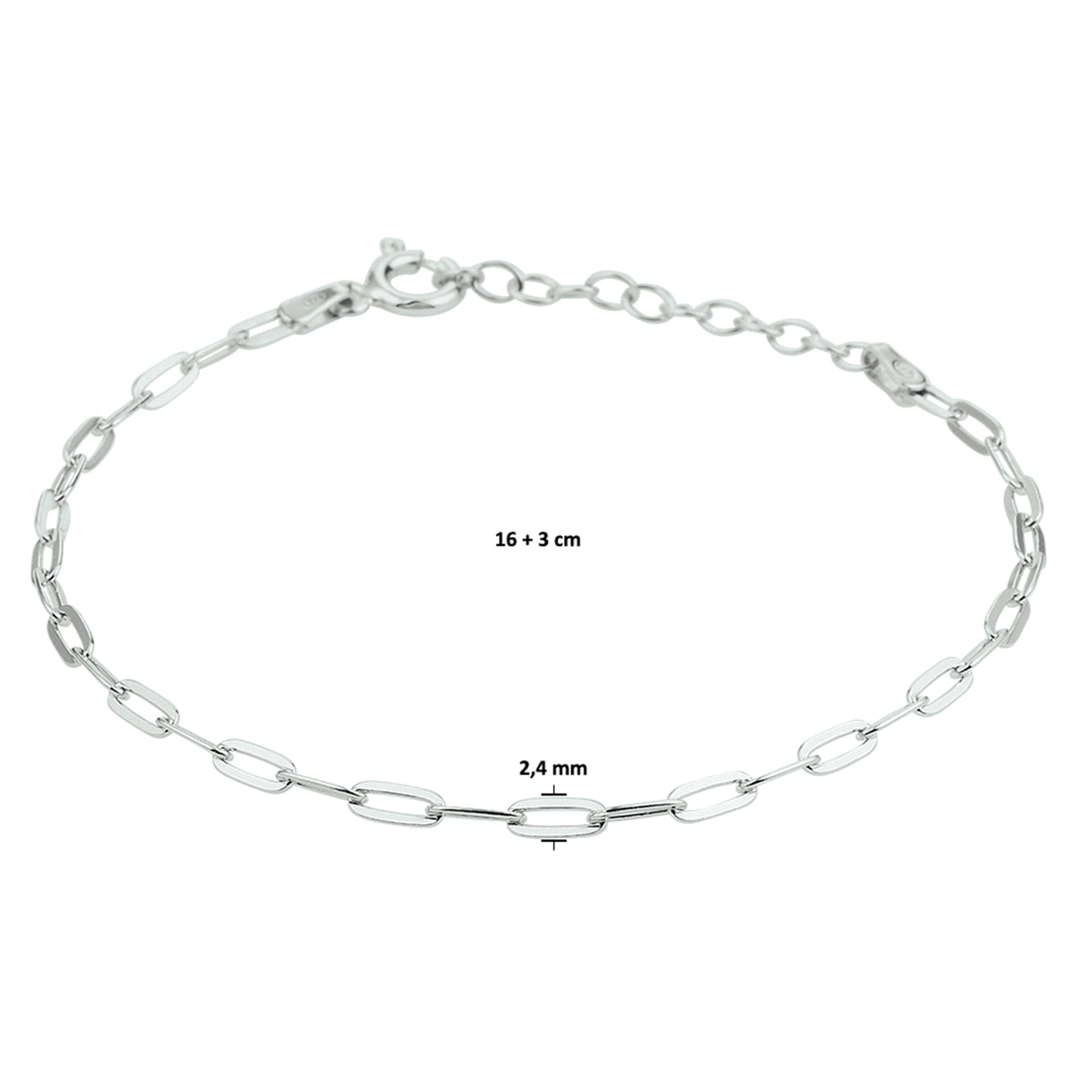 Armband paperclip platte buis 2.4 mm 16 + 3 cm