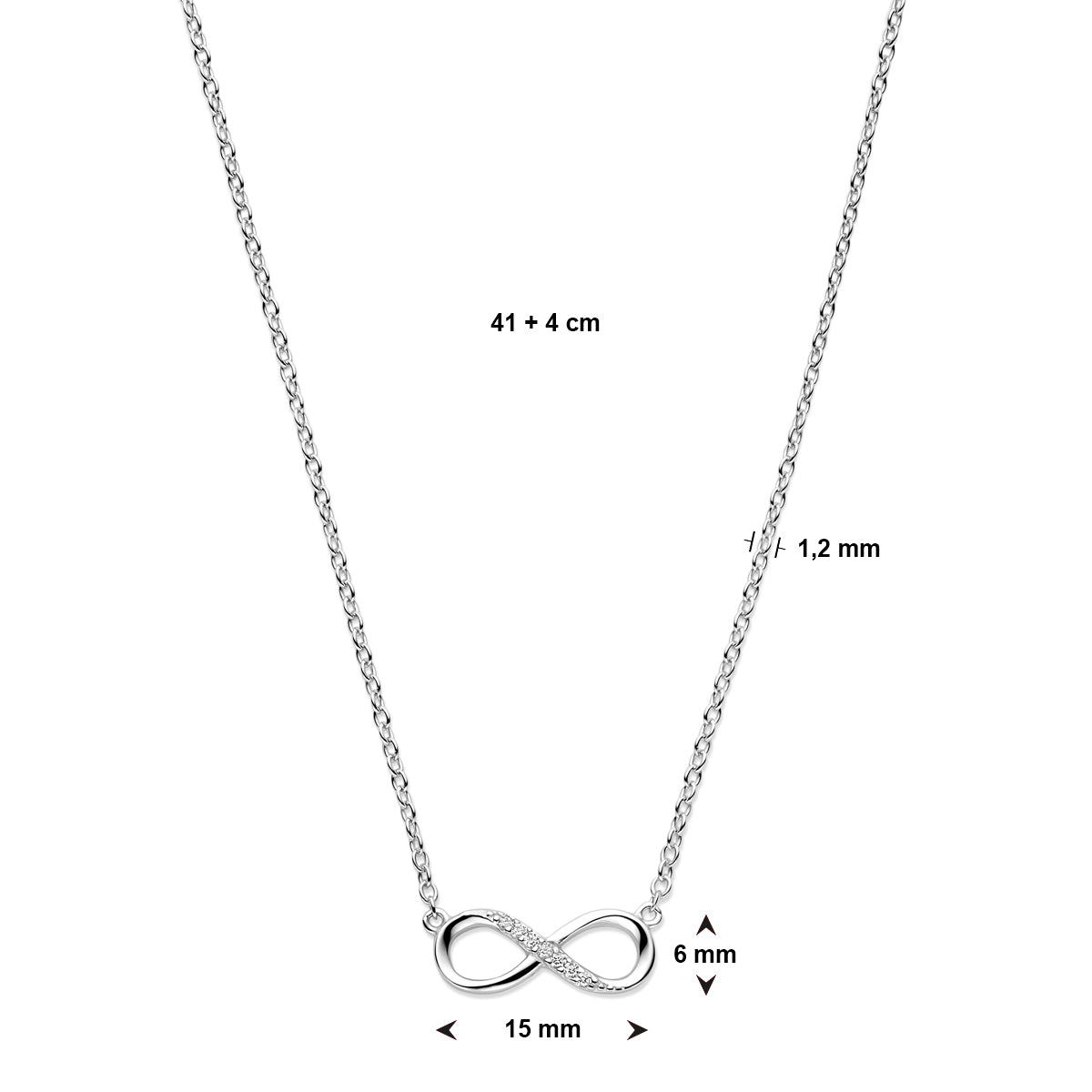 Zilveren infinity collier met zirkonia’s 41-45cm