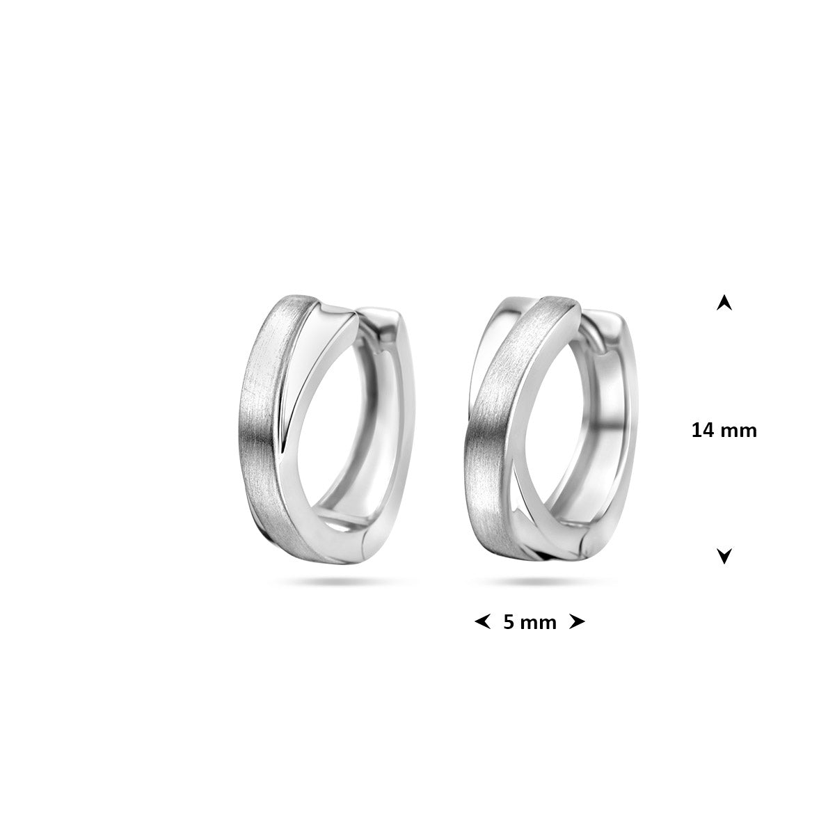 Zilver gerhodineerde oorbellen 14/5mm cross