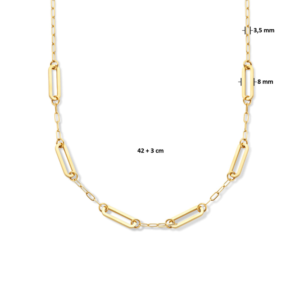 Collier paperclip platte buis 8 mm 42 + 3 cm ion plating