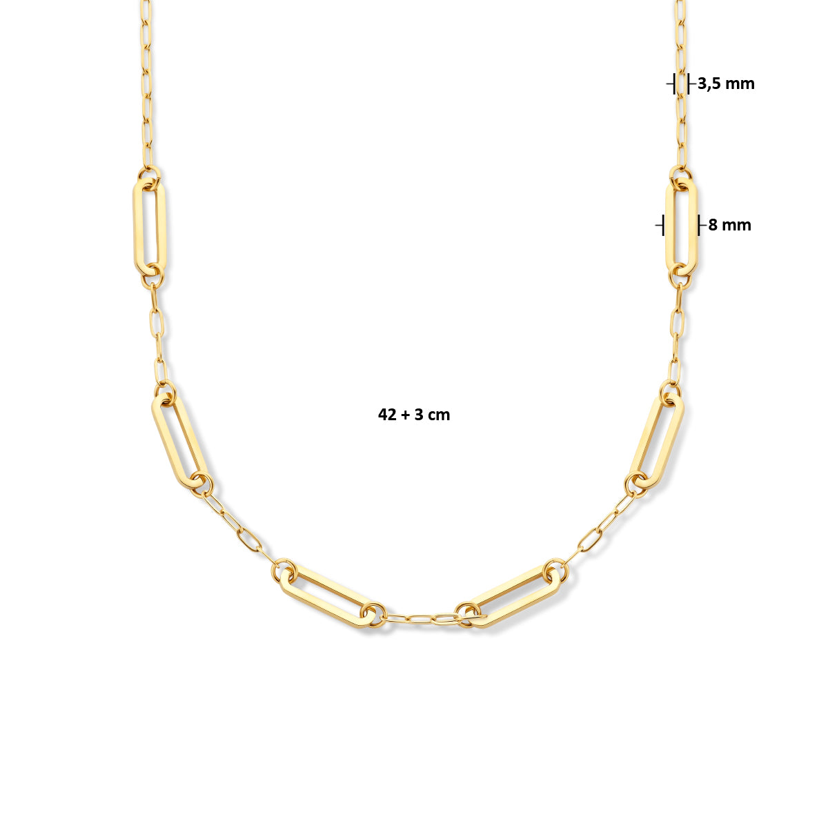 Collier paperclip platte buis 8 mm 42 + 3 cm ion plating