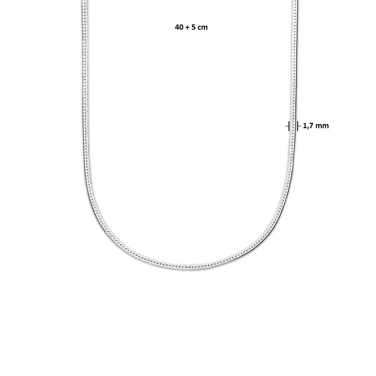 Collier slang plat 1.7 mm 40 + 5 cm