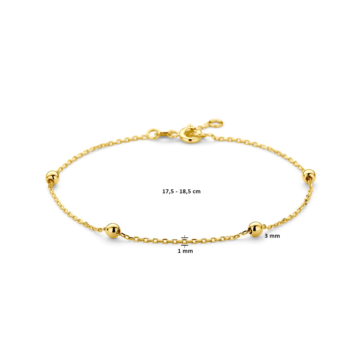 Armband anker en bolletjes 1.0 mm 17.5 - 18.5cm