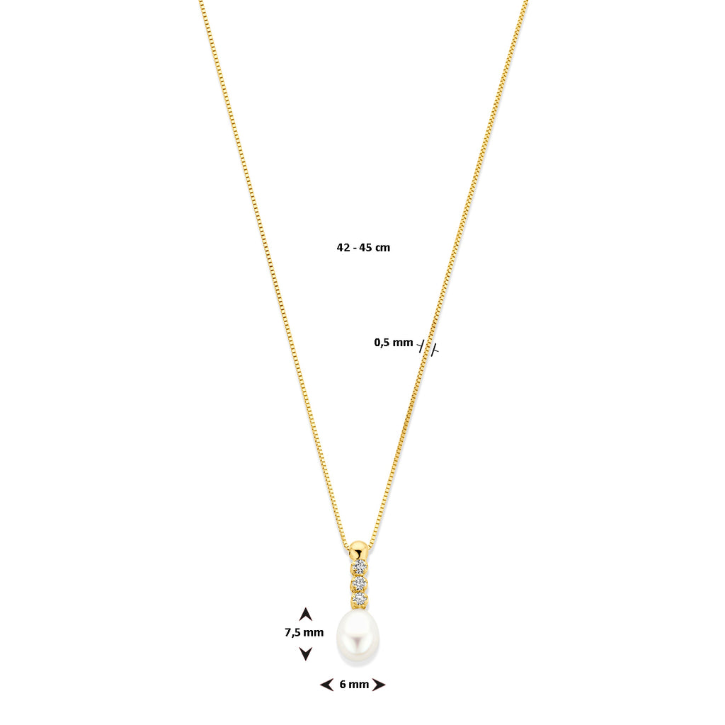 Collier zirkonia en parel 42 - 45 cm