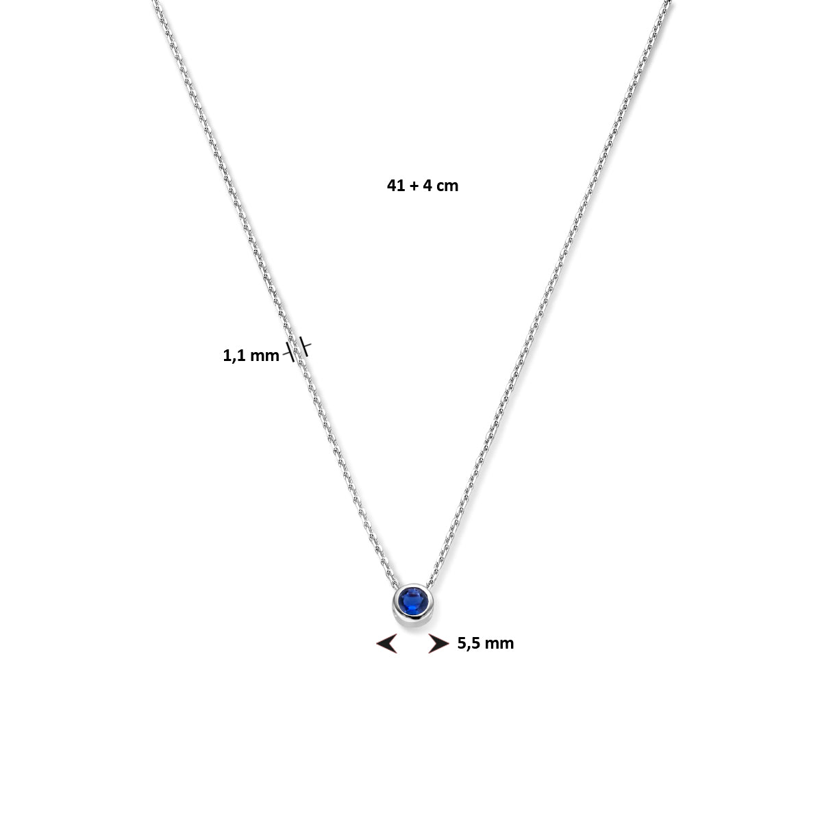 Collier met geboortesteen zirkonia 41 + 4 cm