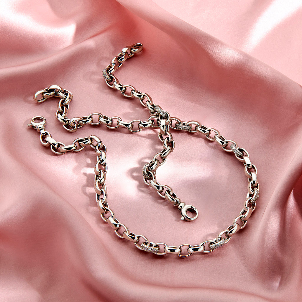 Collier jasseron ovaal zirkonia 7.5 mm 45 cm