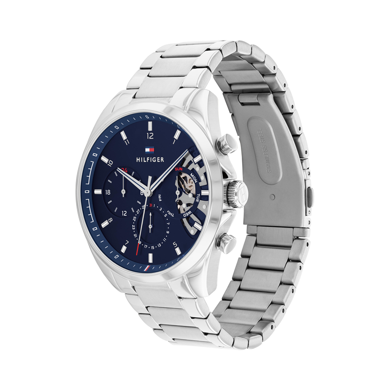 Tommy Hilfiger Baker Zilverkleurig Herenhorloge met Blauwe Wijzerplaat TH1710448 - detailfoto 1