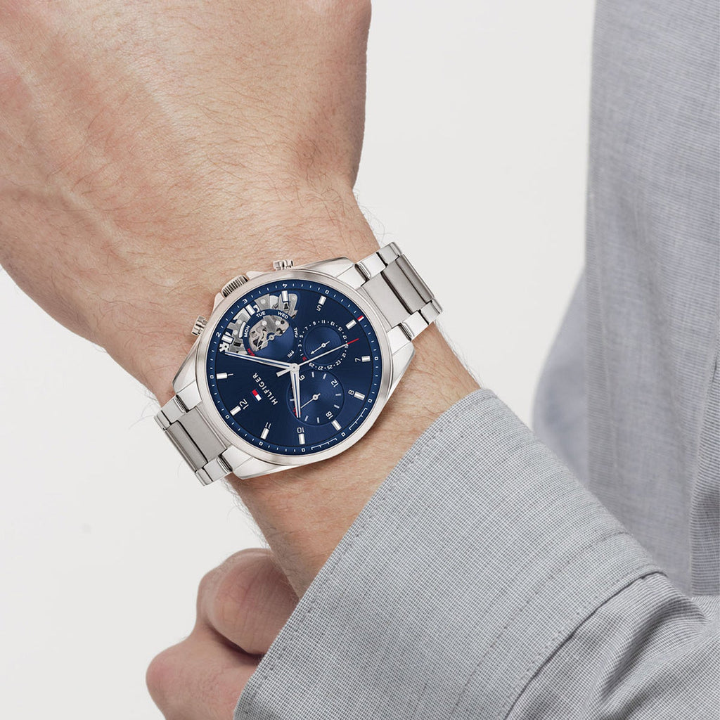 Tommy Hilfiger Baker Zilverkleurig Herenhorloge met Blauwe Wijzerplaat TH1710448 - detailfoto 3