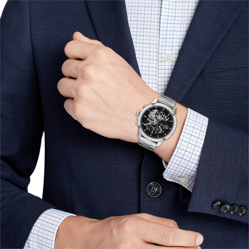 Tommy Hilfiger Henry Zilverkleurig Herenhorloge met Zwarte Wijzerplaat TH1710477 - detailfoto 3