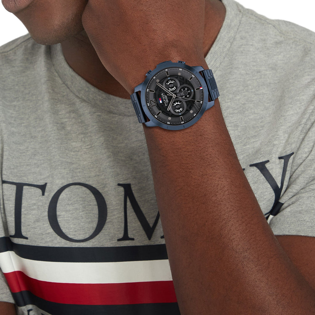 Tommy Hilfiger Luca Blauw Herenhorloge met Grijze Wijzerplaat TH1710493 - detailfoto 3
