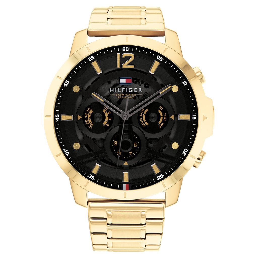 Tommy Hilfiger Luca Goudkleurig Herenhorloge met Zwarte Wijzerplaat TH1710511 - productfoto
