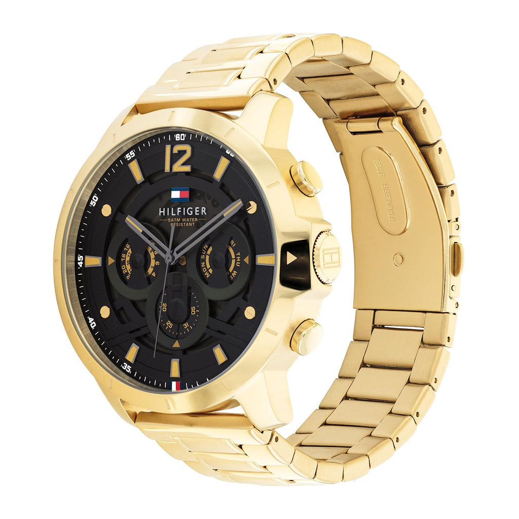 Tommy Hilfiger Luca Goudkleurig Herenhorloge met Zwarte Wijzerplaat TH1710511 - detailfoto 1