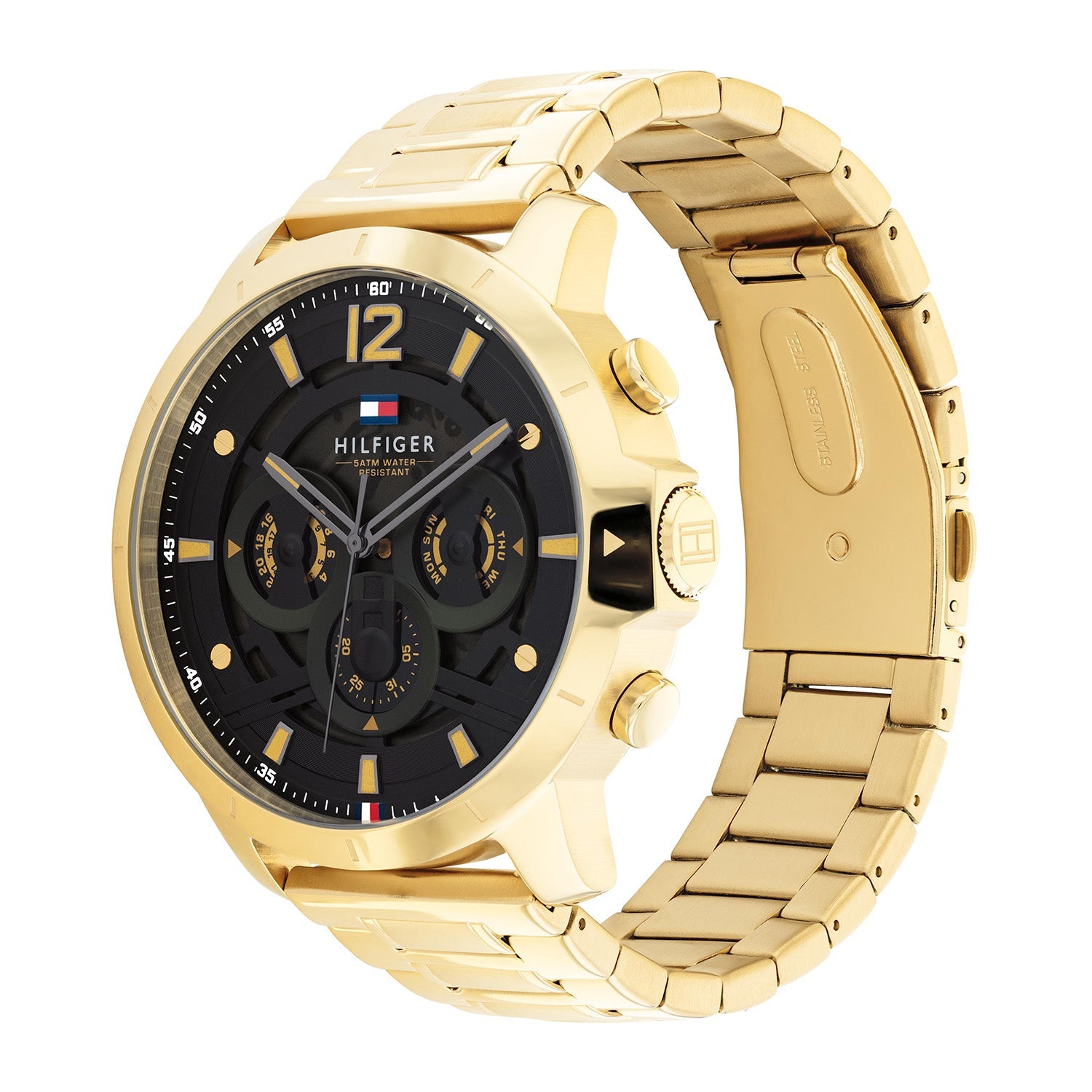 Tommy Hilfiger Luca Goudkleurig Herenhorloge met Zwarte Wijzerplaat TH1710511 - detailfoto 1