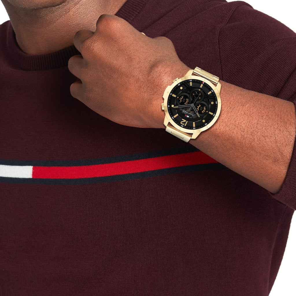 Tommy Hilfiger Luca Goudkleurig Herenhorloge met Zwarte Wijzerplaat TH1710511 - detailfoto 3
