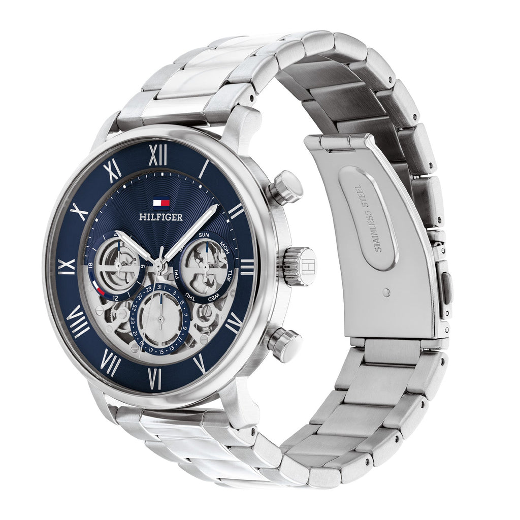 Tommy Hilfiger Legend Zilverkleurig Herenhorloge met Blauwe Wijzerplaat TH1710569 - detailfoto 1