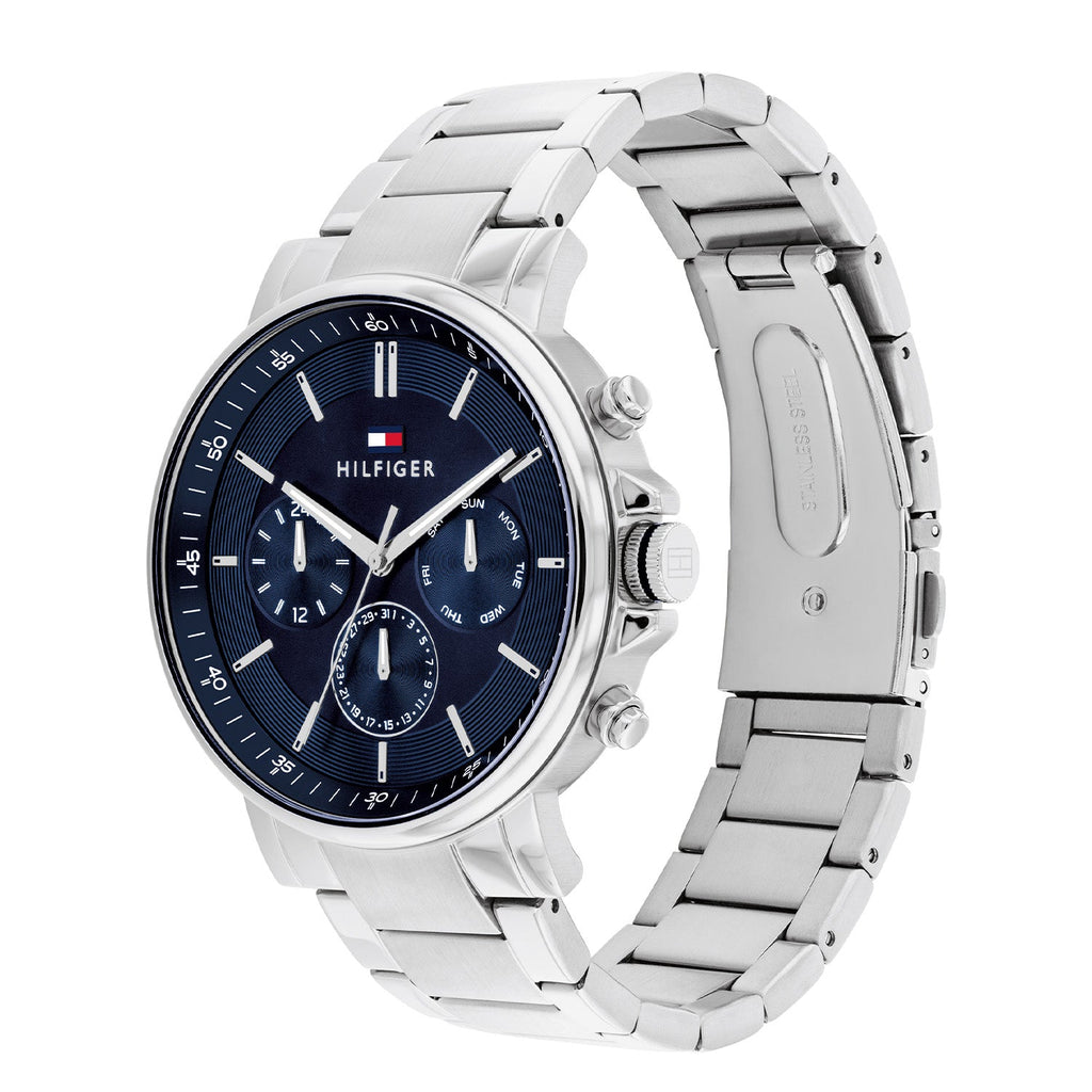 Tommy Hilfiger Tyson Zilverkleurig Herenhorloge met Blauwe Wijzerplaat TH1710588 - detailfoto 1