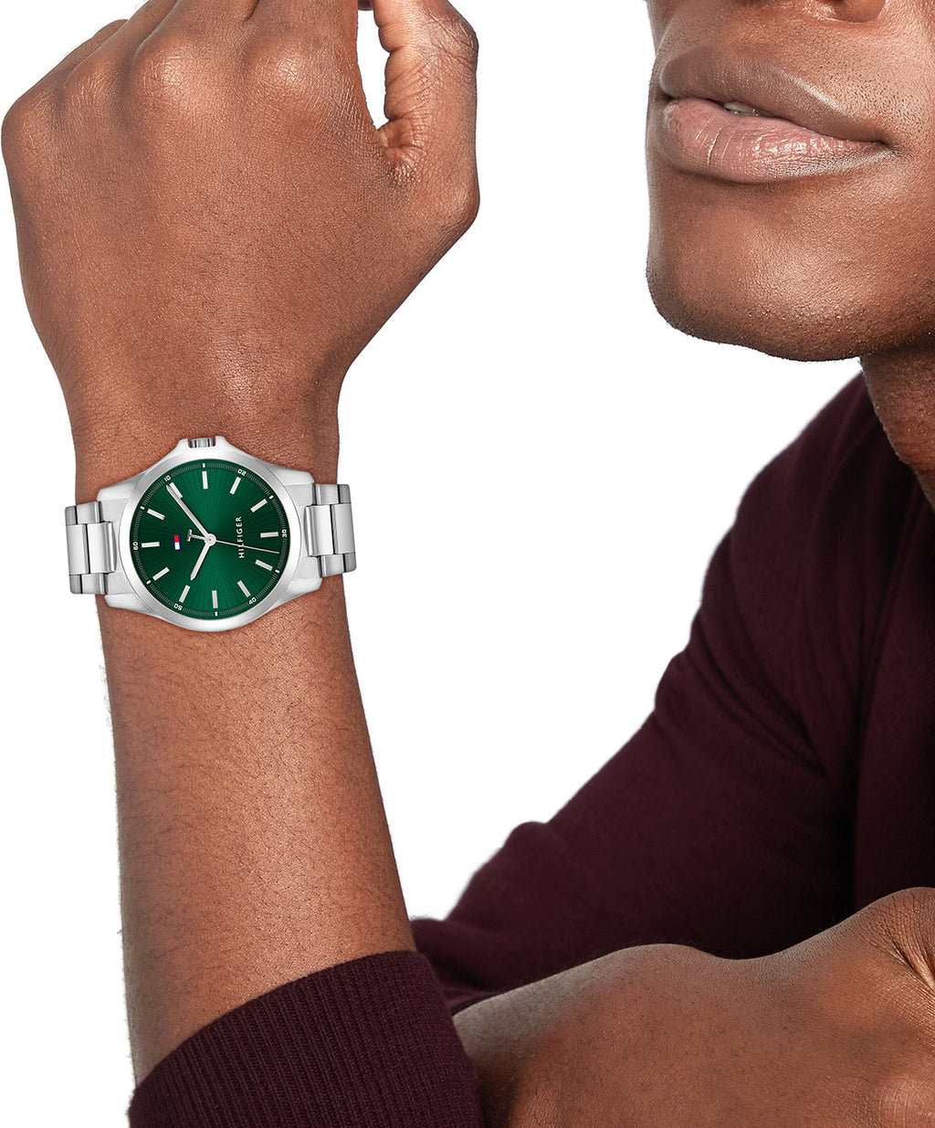 Tommy Hilfiger Zilverkleurig Herenhorloge met Groene Wijzerplaat TH1710672 - detailfoto 2