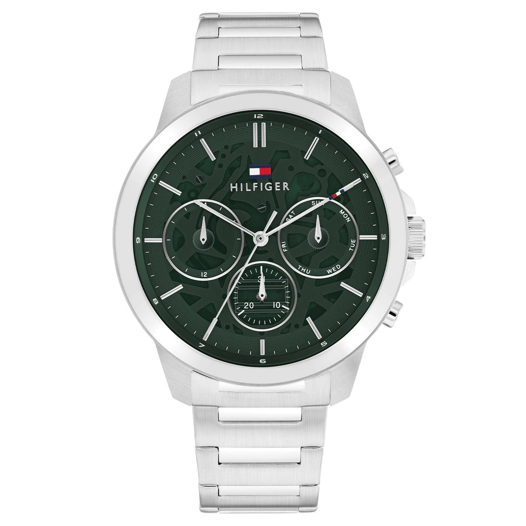 Tommy Hilfiger Zilverkleurig Herenhorloge met Groene Wijzerplaat TH1710686 - productfoto