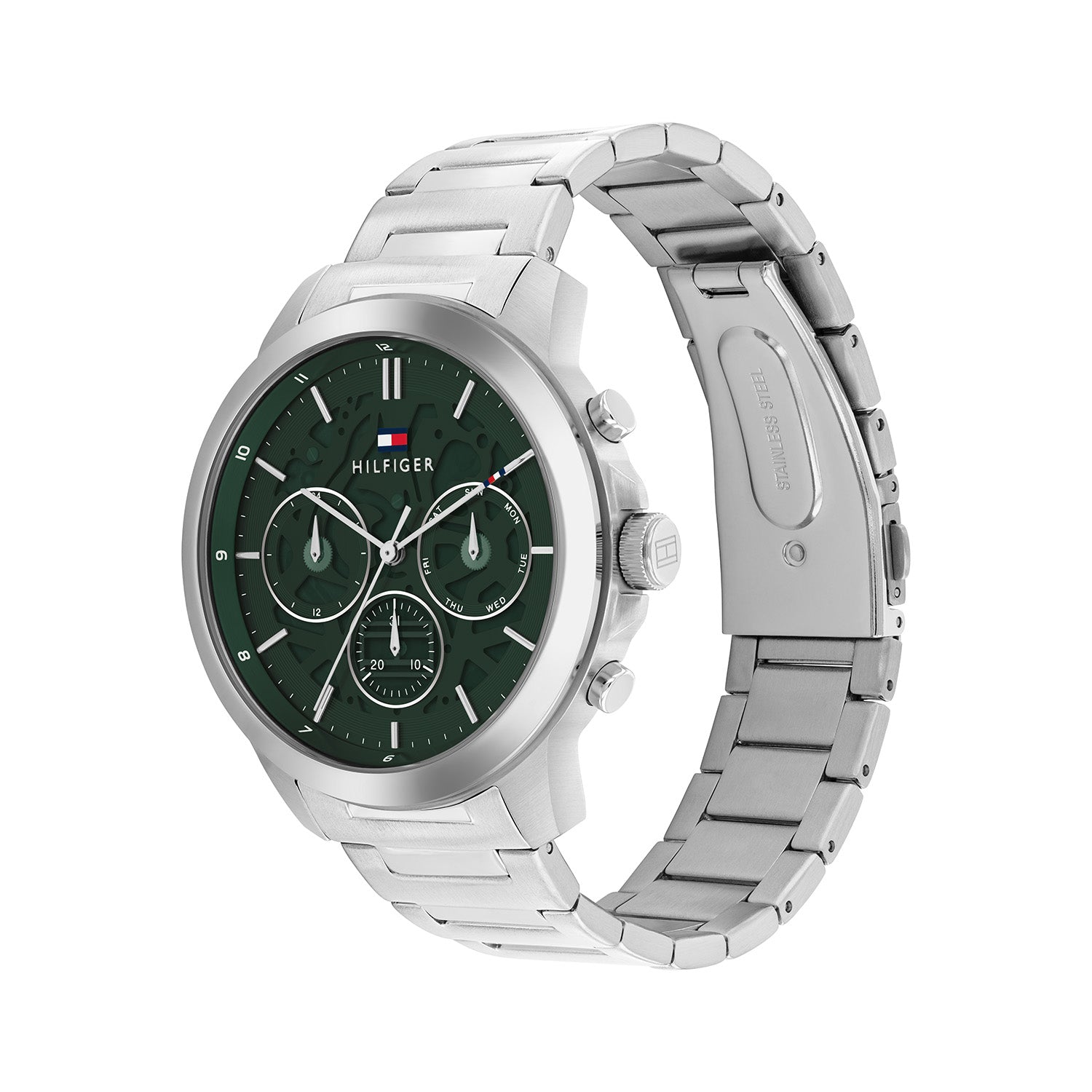 Tommy Hilfiger Zilverkleurig Herenhorloge met Groene Wijzerplaat TH1710686 - detailfoto 1