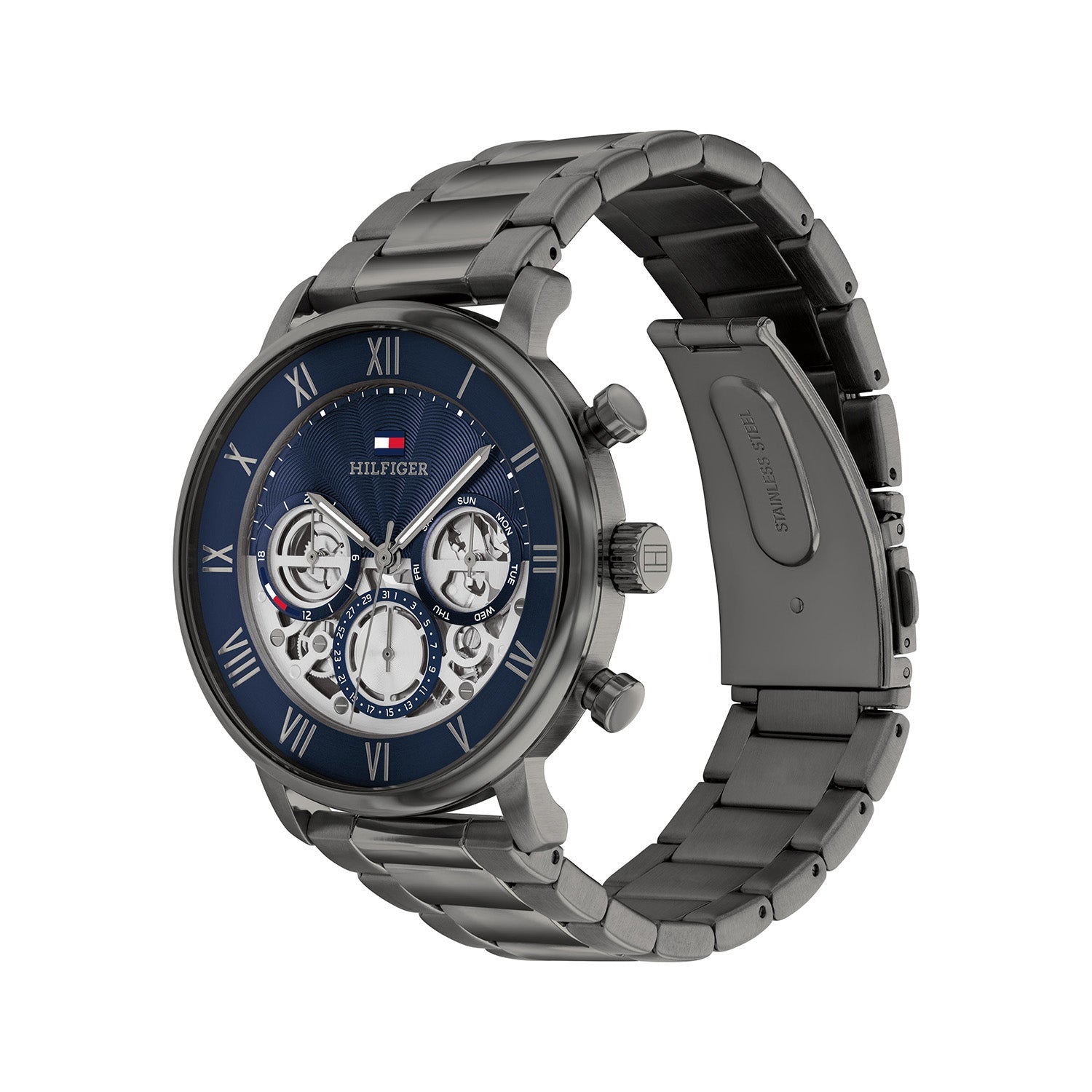 Tommy Hilfiger Grijs Herenhorloge met Blauwe Wijzerplaat TH1710707 - detailfoto 1