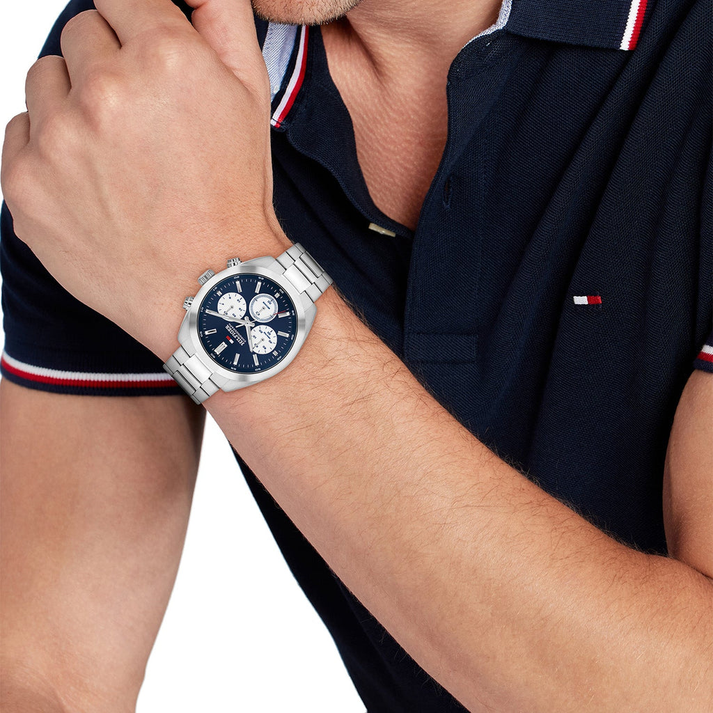 Tommy Hilfiger Zilverkleurig Herenhorloge met Blauwe Wijzerplaat TH1710722 - detailfoto 2