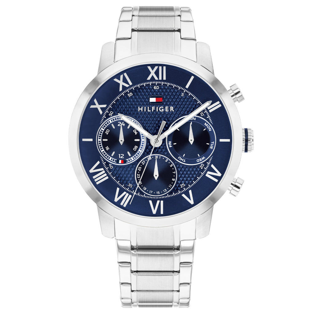 Tommy Hilfiger Zilverkleurig Herenhorloge met Blauwe Wijzerplaat TH1710728 - productfoto