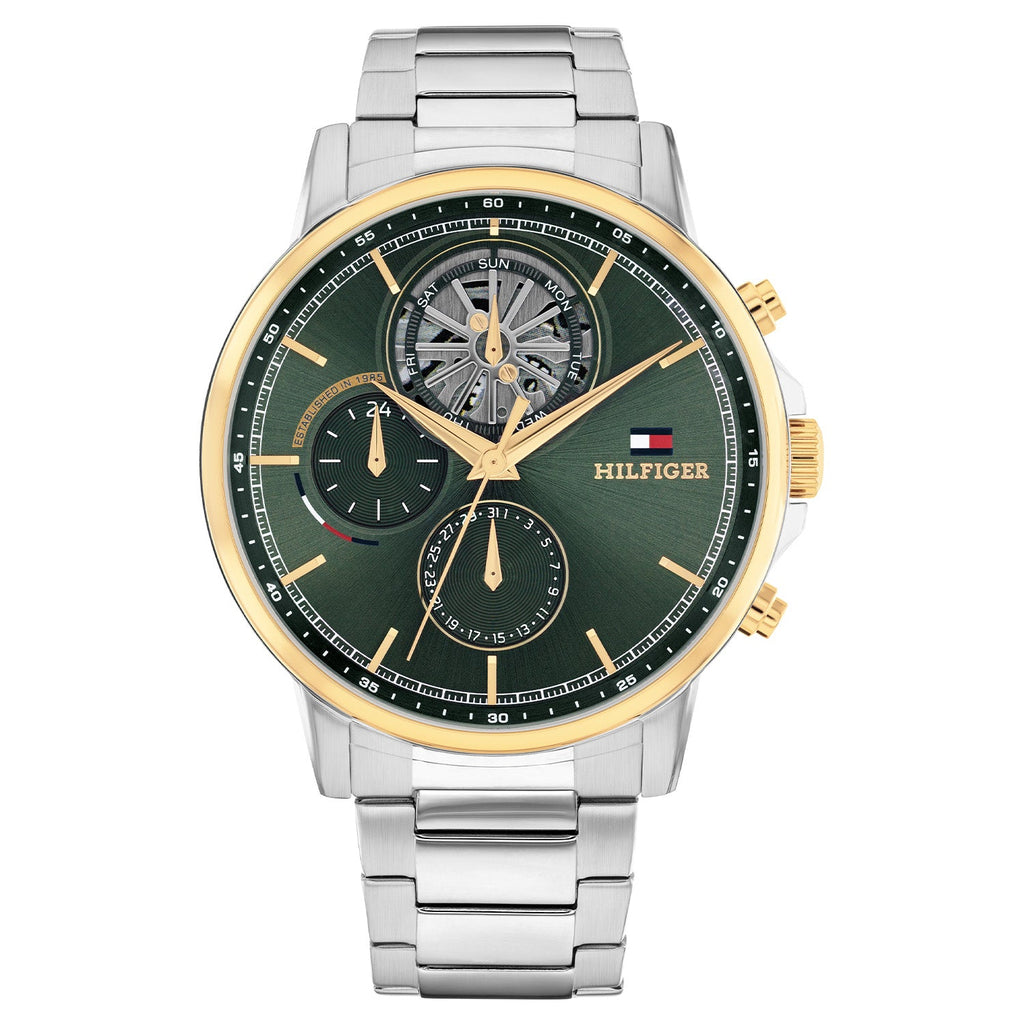 Tommy Hilfiger Zilverkleurig Herenhorloge met Groene Wijzerplaat TH1710735 - productfoto