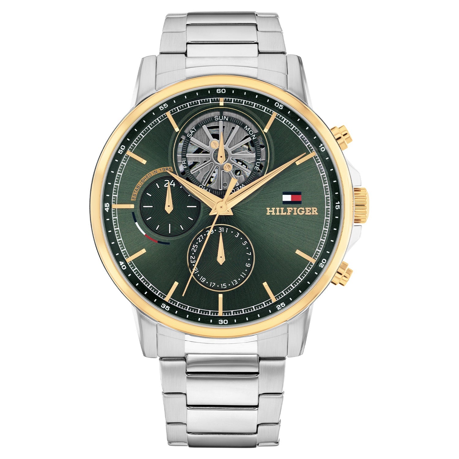 Tommy Hilfiger Zilverkleurig Herenhorloge met Groene Wijzerplaat TH1710735 - productfoto