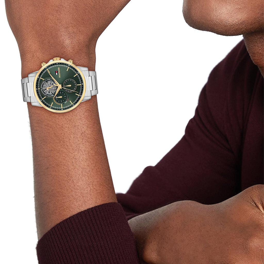 Tommy Hilfiger Zilverkleurig Herenhorloge met Groene Wijzerplaat TH1710735 - detailfoto 2