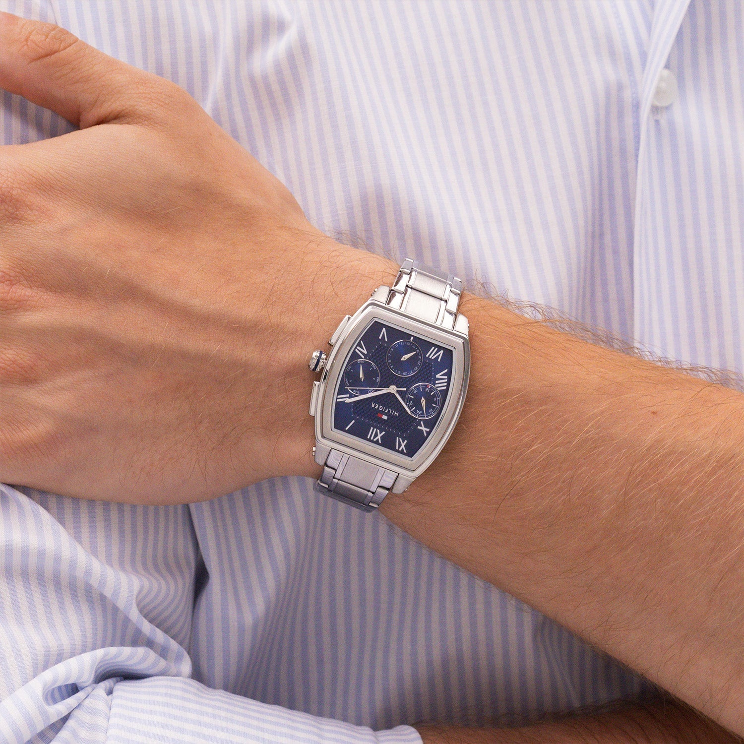 Tommy Hilfiger Zilverkleurig Herenhorloge met Blauwe Wijzerplaat TH1710763 - detailfoto 2