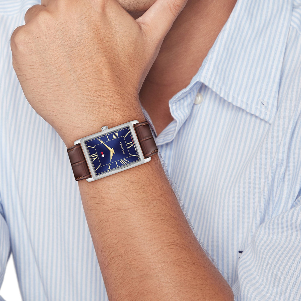 Tommy Hilfiger Ben Zilverkleurig Herenhorloge met Bruine leren band TH1710771 - detailfoto 2