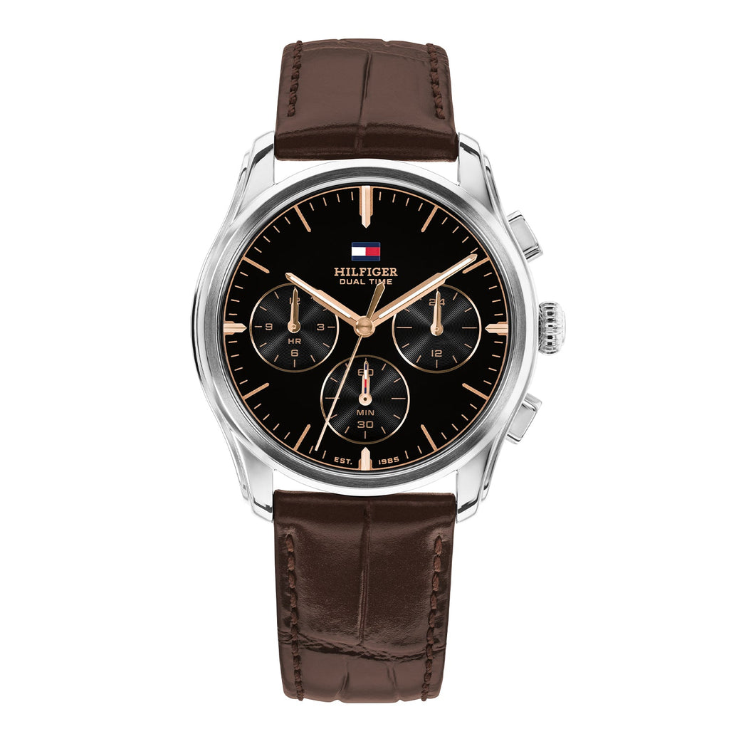 Tommy Hilfiger The Empire Zilverkleurig Herenhorloge met Bruine leren band TH1710808 - productfoto