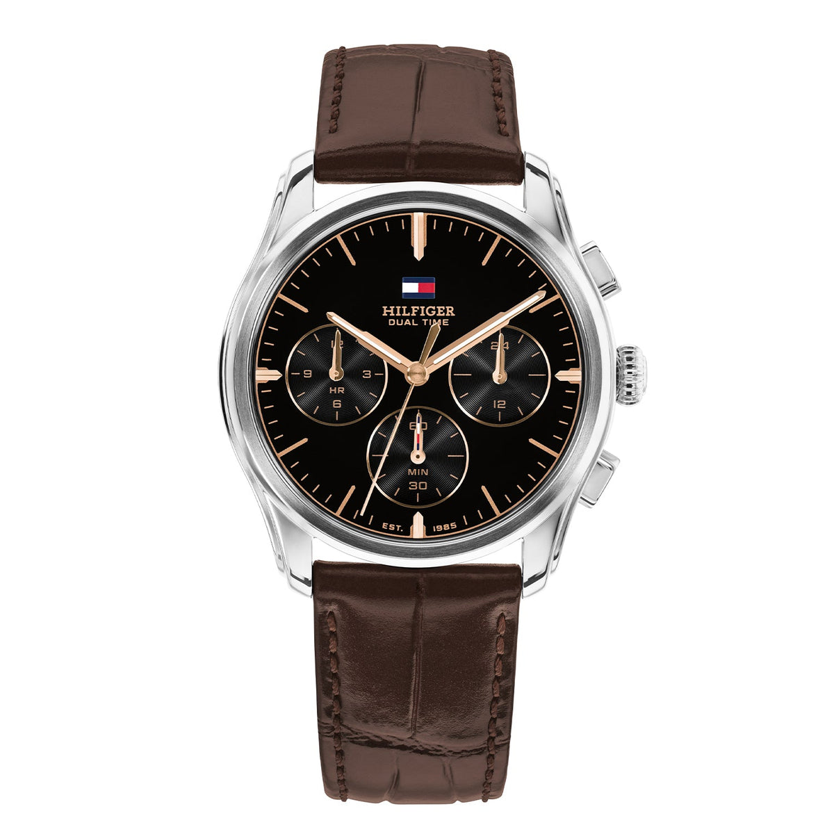 Tommy Hilfiger The Empire Zilverkleurig Herenhorloge met Bruine leren band TH1710808 - productfoto