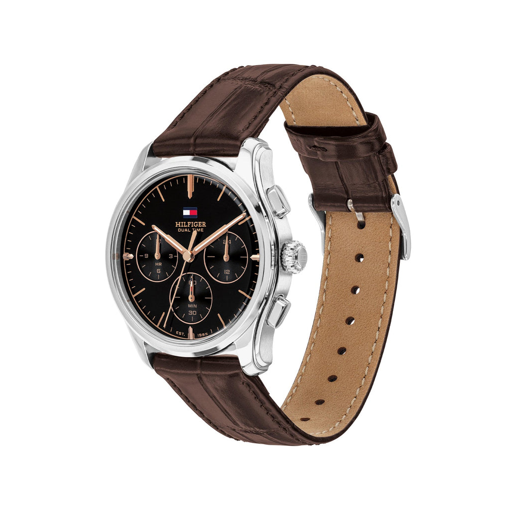 Tommy Hilfiger The Empire Zilverkleurig Herenhorloge met Bruine leren band TH1710808 - detailfoto 1