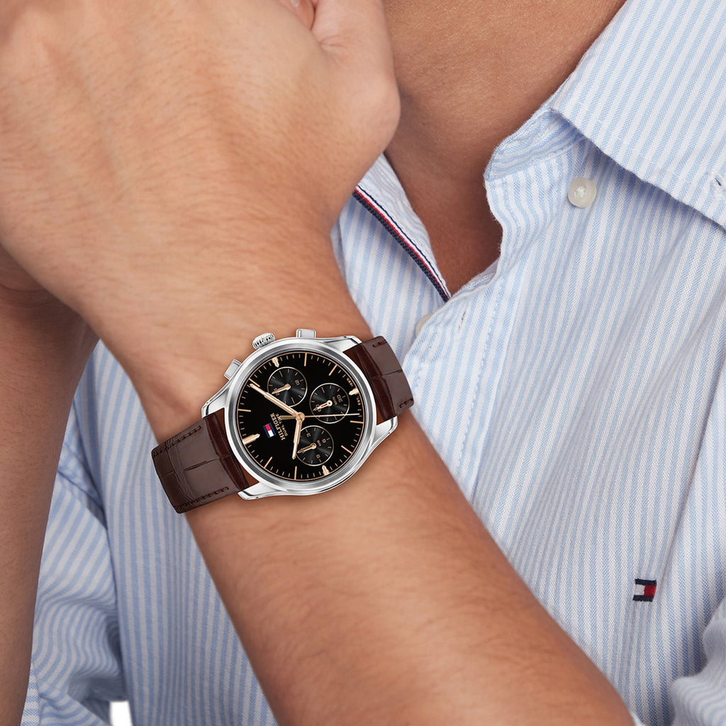 Tommy Hilfiger The Empire Zilverkleurig Herenhorloge met Bruine leren band TH1710808 - detailfoto 2