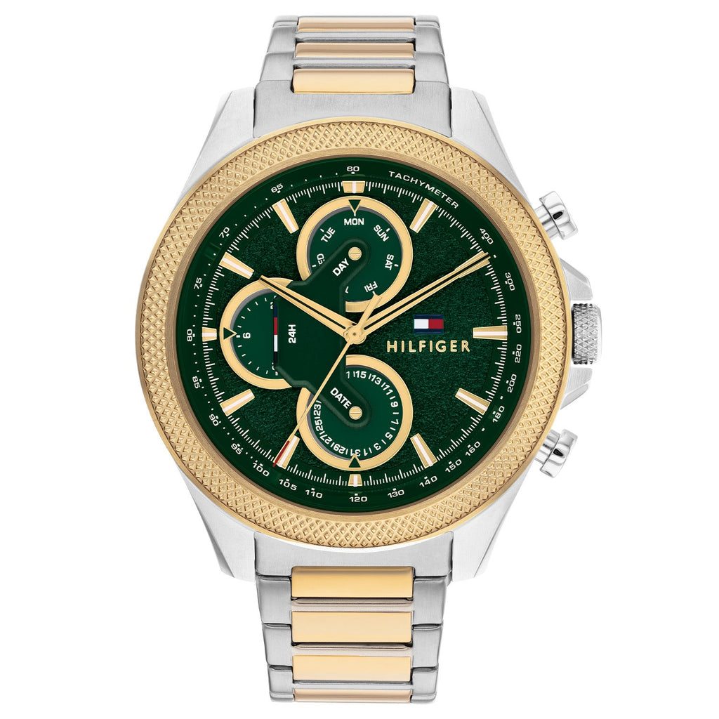 Tommy Hilfiger Clark Zilverkleurig Herenhorloge met Groene Wijzerplaat TH1792079 - productfoto