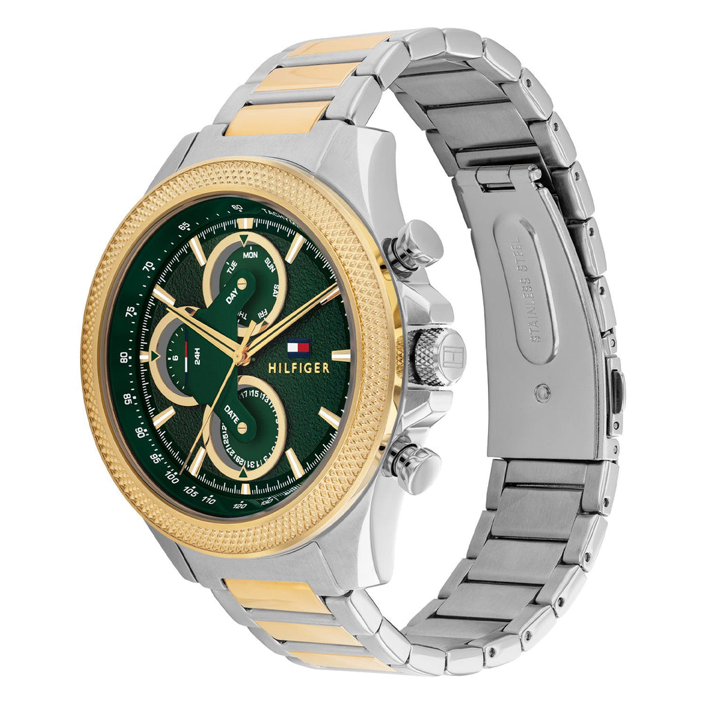 Tommy Hilfiger Clark Zilverkleurig Herenhorloge met Groene Wijzerplaat TH1792079 - detailfoto 1