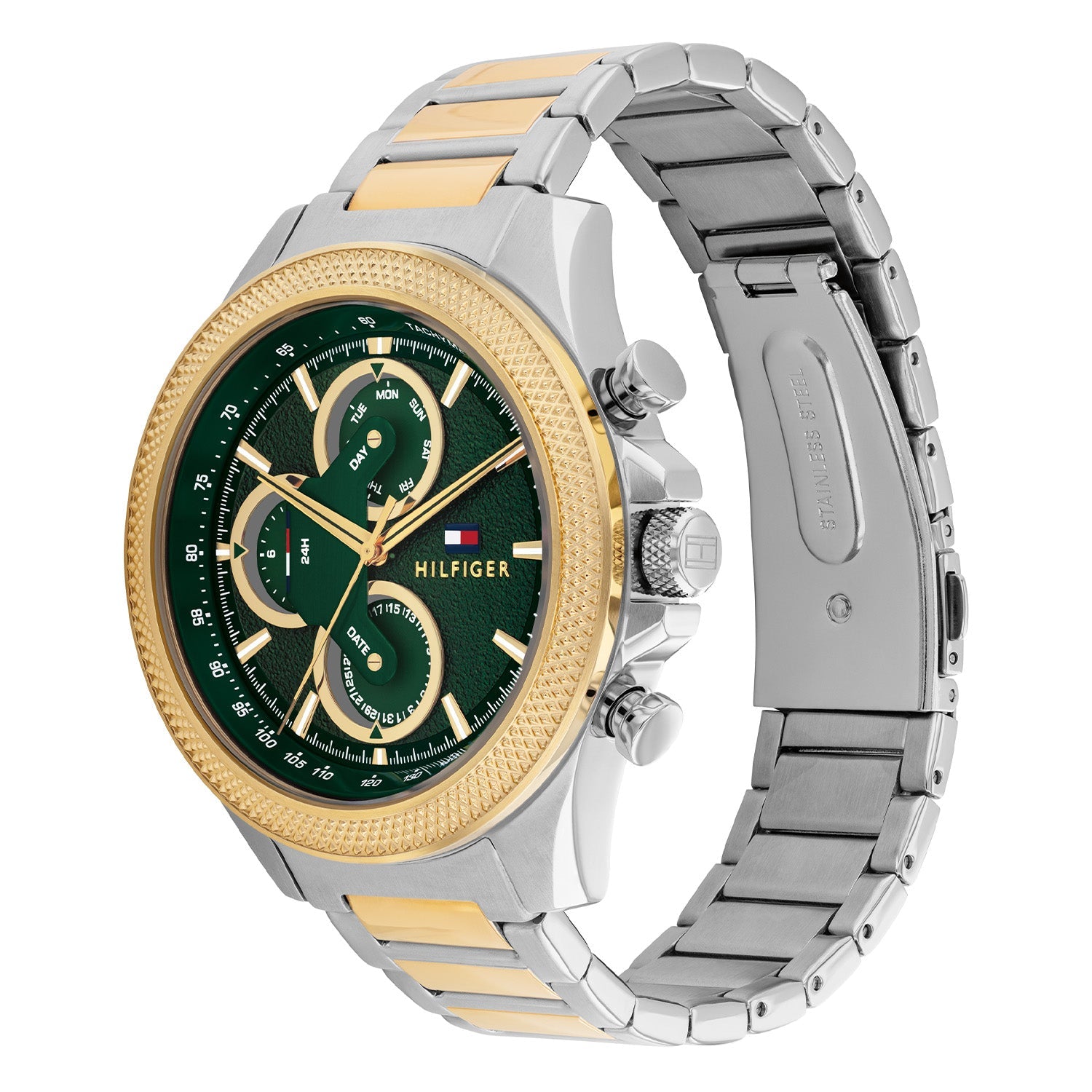 Tommy Hilfiger Clark Zilverkleurig Herenhorloge met Groene Wijzerplaat TH1792079 - detailfoto 1
