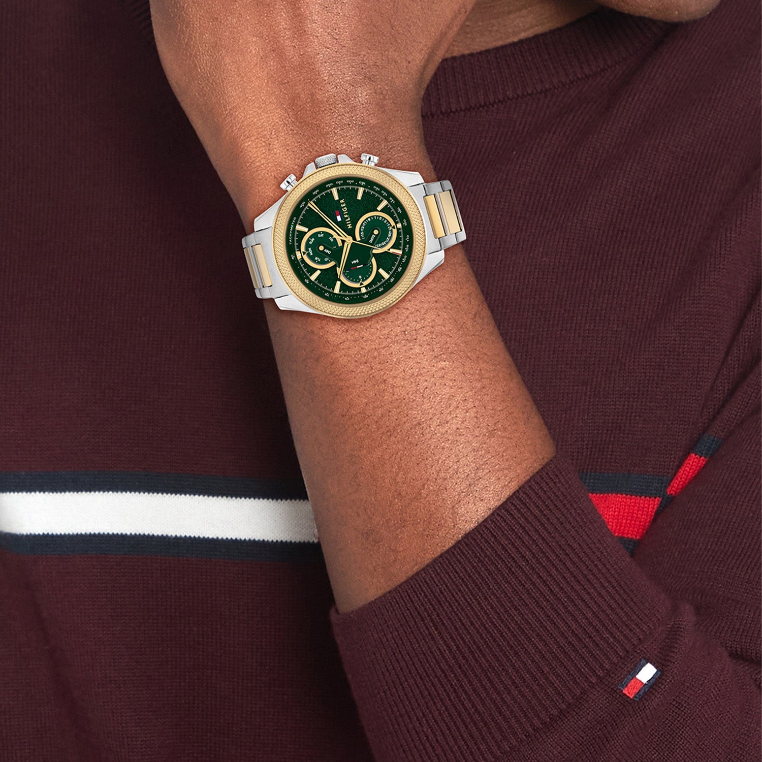 Tommy Hilfiger Clark Zilverkleurig Herenhorloge met Groene Wijzerplaat TH1792079 - detailfoto 3