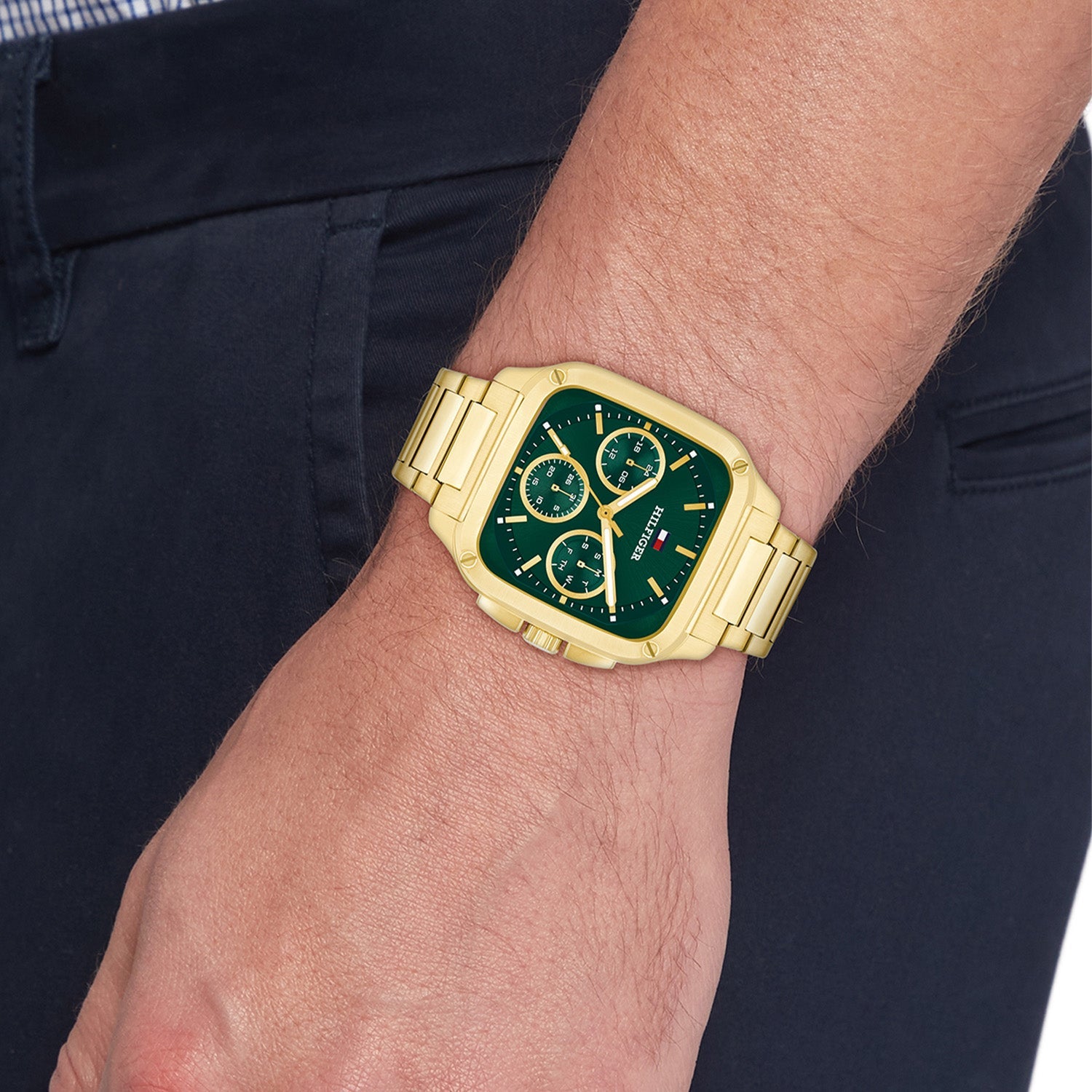 Tommy Hilfiger Goudkleurig Herenhorloge met Groene Wijzerplaat TH1792223 - detailfoto 2